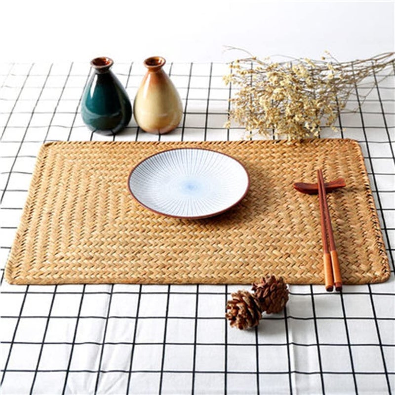DOKOT Natural Woven Rattan Rectangular Placemats for Dining Table, Set of 4 - Image 2